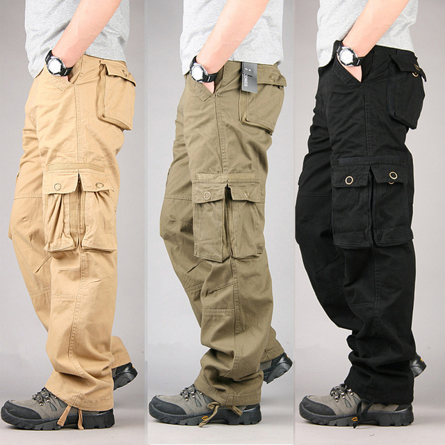 100% Cotton Durable Multi Pocket Loose Baggy Cargo Pants Men