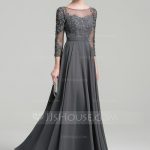 A-Line/Princess Scoop Neck Floor-Length Chiffon Evening Dress With