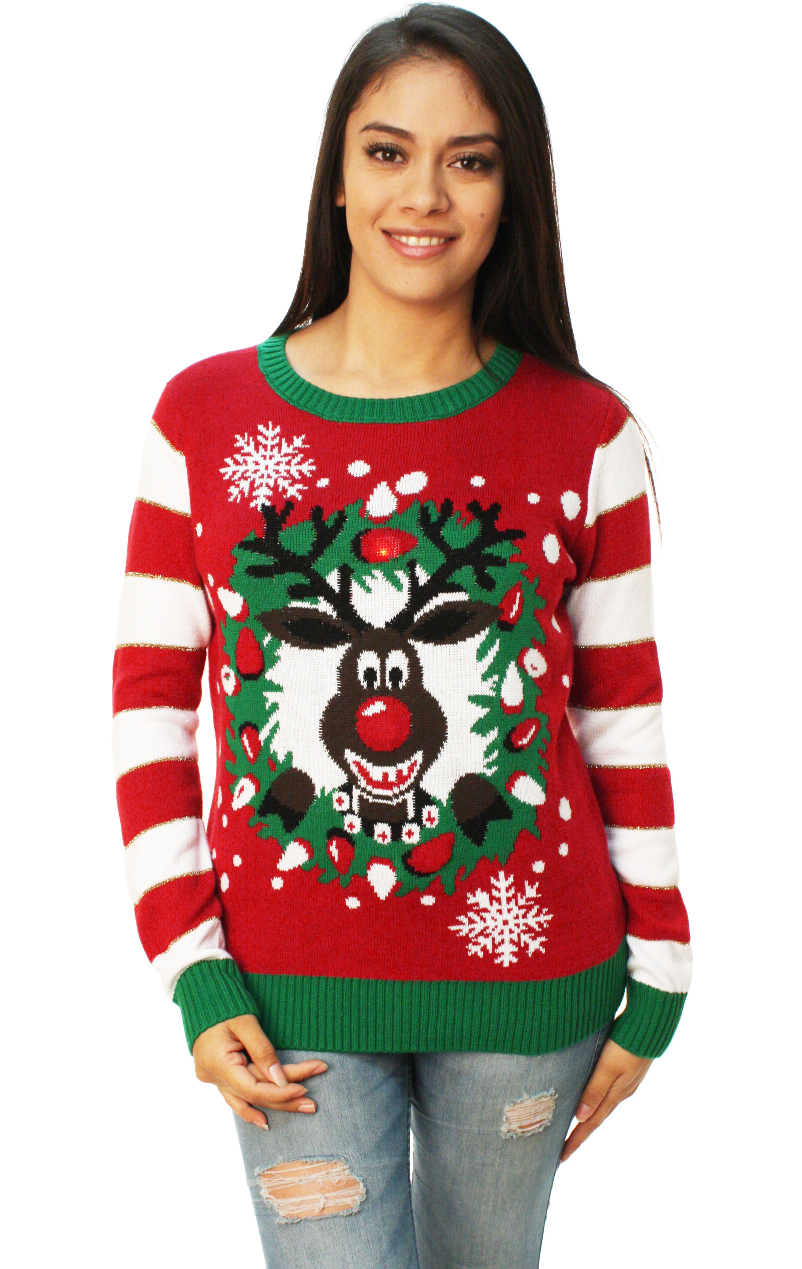 Ugly Christmas Sweater - Ugly Christmas Sweater Women's Rudolph LED