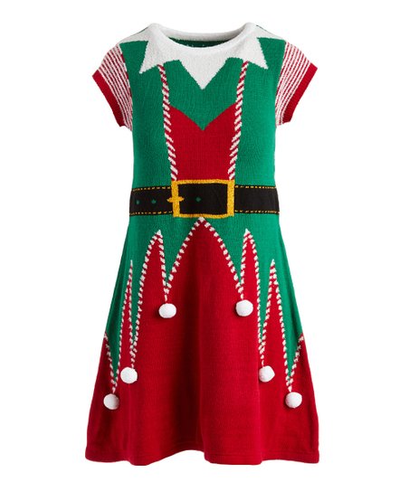 Ugly Christmas Sweater Green & Red Christmas Fitted Sweater Dress