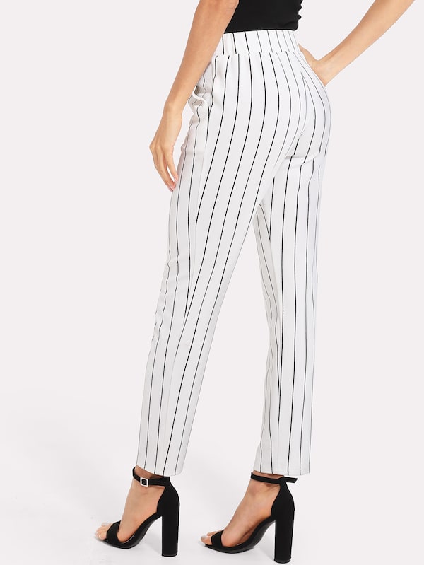 Elastic Waist Pinstripe Cigarette Pants | SHEIN