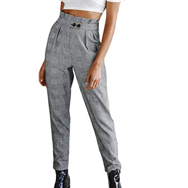 Amazon.com: Women's Cigarette Trousers,Button High Waist Stripe