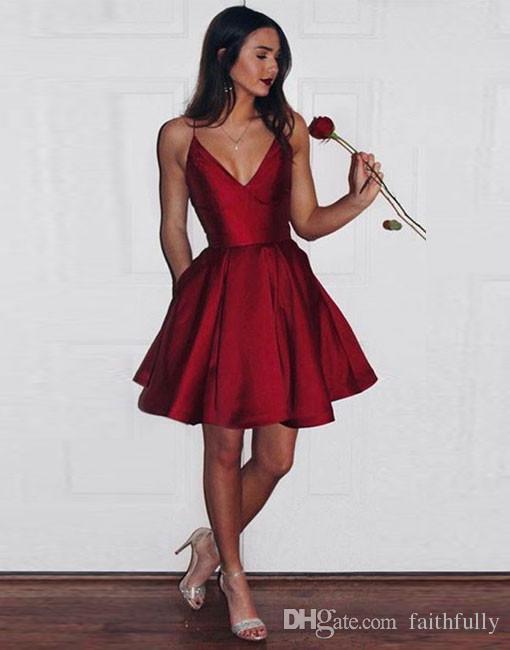 Simple Homecoming Dresses 2017 A Line V Neck Cocktail Dresses