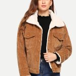 Shoptagr | Faux Fur Lined Corduroy Jacket by Sheinside