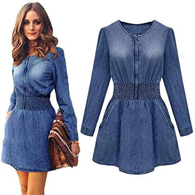 baqijian Dress Womend Denim Jeans Party Mini Dress Jeans Denim