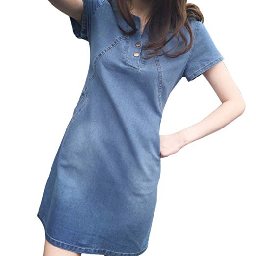 Yiitay Women Summer Plus Size Denim Dresses Casual Elegant Cowboy