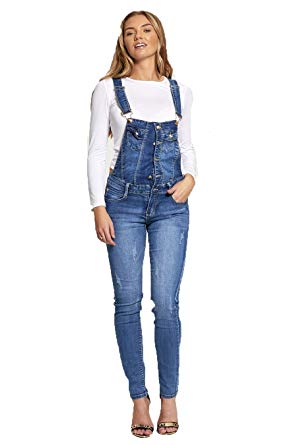 Womens Urban Look Denim Dungarees Ladies Denim Button Skinny