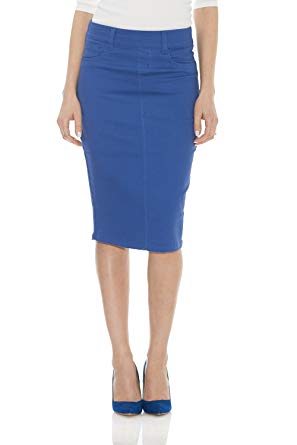 Esteez Women's Denim Pencil Skirt- Stretch Jean Knee Length