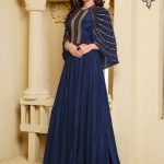 navy blue gown, designer gown, indian gown, party wear gown