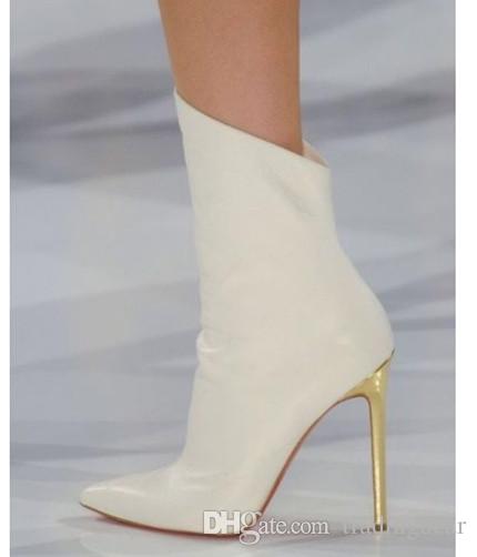 Elegant White Pointed High Heels Wedding Boots Women Designer Shoes