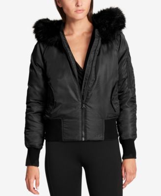 DKNY Faux-Fur-Trim Down Bomber Jacket - Coats - Women - Macy's