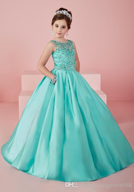 Mint Green Elegant Satin First Communion Dresses For Girl Crystal A