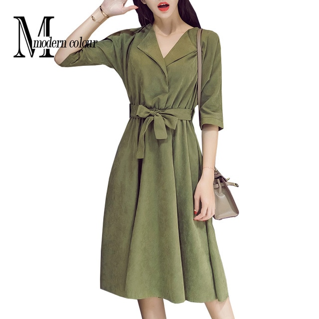 Everyday Casual Dresses Women Autumn 2018 New Arrival Suede Midi