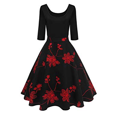 Lurdarin Floral Print Vintage Cocktail Party Swing Dresses for Women