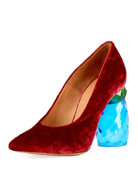 DRIES VAN NOTEN Velvet Lucite-Heel Pump, Red. #driesvannoten #shoes