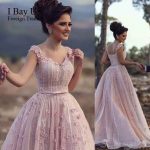 Cute Pink Stunning A Line Evening Dress Sequins Lace Arabic Girl