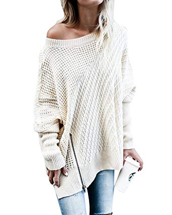 Womens Sweaters Fall Long Sleeve Oversized Loose Side Slit Knitwear