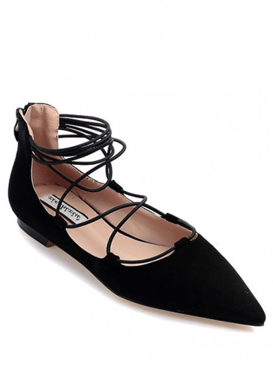 37% OFF] 2019 Black Criss-Cross Pointed Toe Flat Shoes In BLACK 39