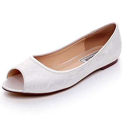 Amazon.com | LUXVEER Ivory Lace Flat Shoes Wedding Flats Peep Toe
