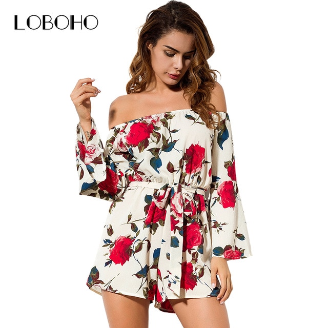 Off Shoulder Rompers Womens Jumpsuit Summer 2018 Fashion Floral