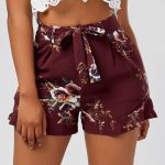 28% OFF] 2019 High Waisted Ruffle Trim Floral Shorts In DEEP RED XL