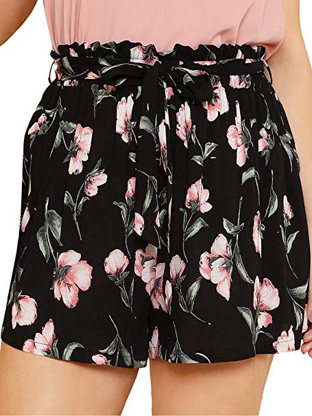 Floerns Women's Casual Plus Size Floral Shorts Elastic Waist Loose