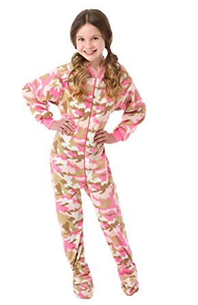 Amazon.com: Big Feet Pjs Big Girls Pink Camo Kids Footed Pajamas