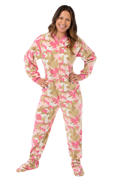 Pink Camouflage Micro-Polar Fleece Adult Footed Pajamas: Big Feet