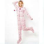 2014 Autumn Hooded & Footed Pajamas Women Adult Pink Pajamas Warm