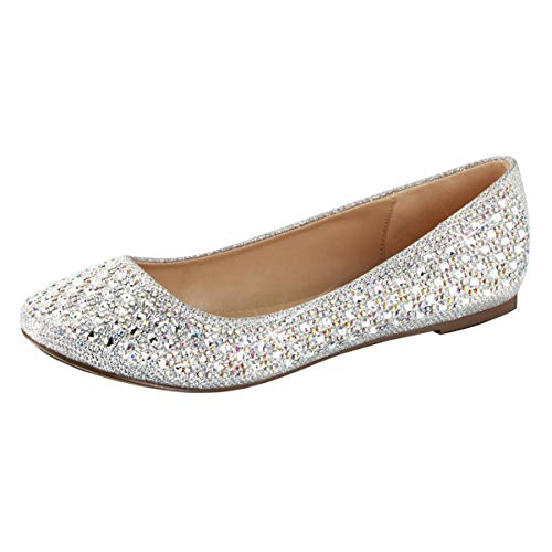 Amazon.com | Summitfashions Womens Silver Glitter Flats Rhinestone