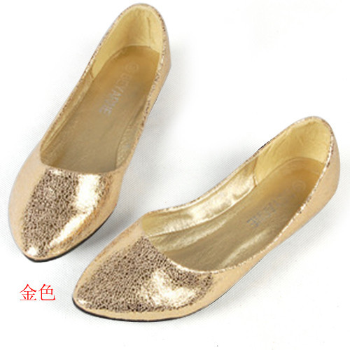 Hot 2014 Spring&Summer Pointed Toe Black Ballet Flats Glitter Pu