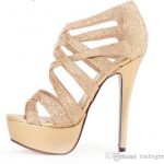 Glitter Women High Heels Gold Dress Sandals Crossover Strappy