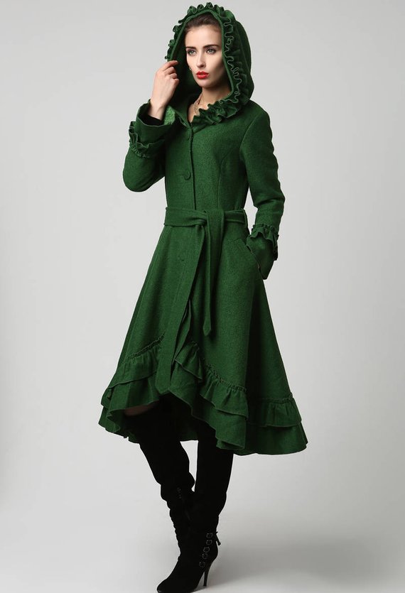 Green coat green hoodie coat wool coat winter coat womens | Etsy