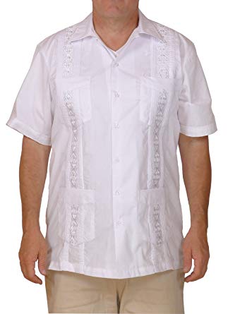Squish Cuban Style Guayabera Shirt/White at Amazon Men's Clothing