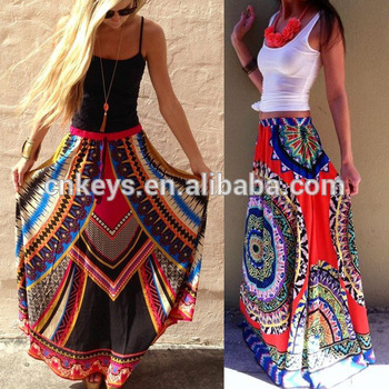 K1186a 2017 Fashionable Maxi Printed Skirt Slik Like Sari Long Gypsy