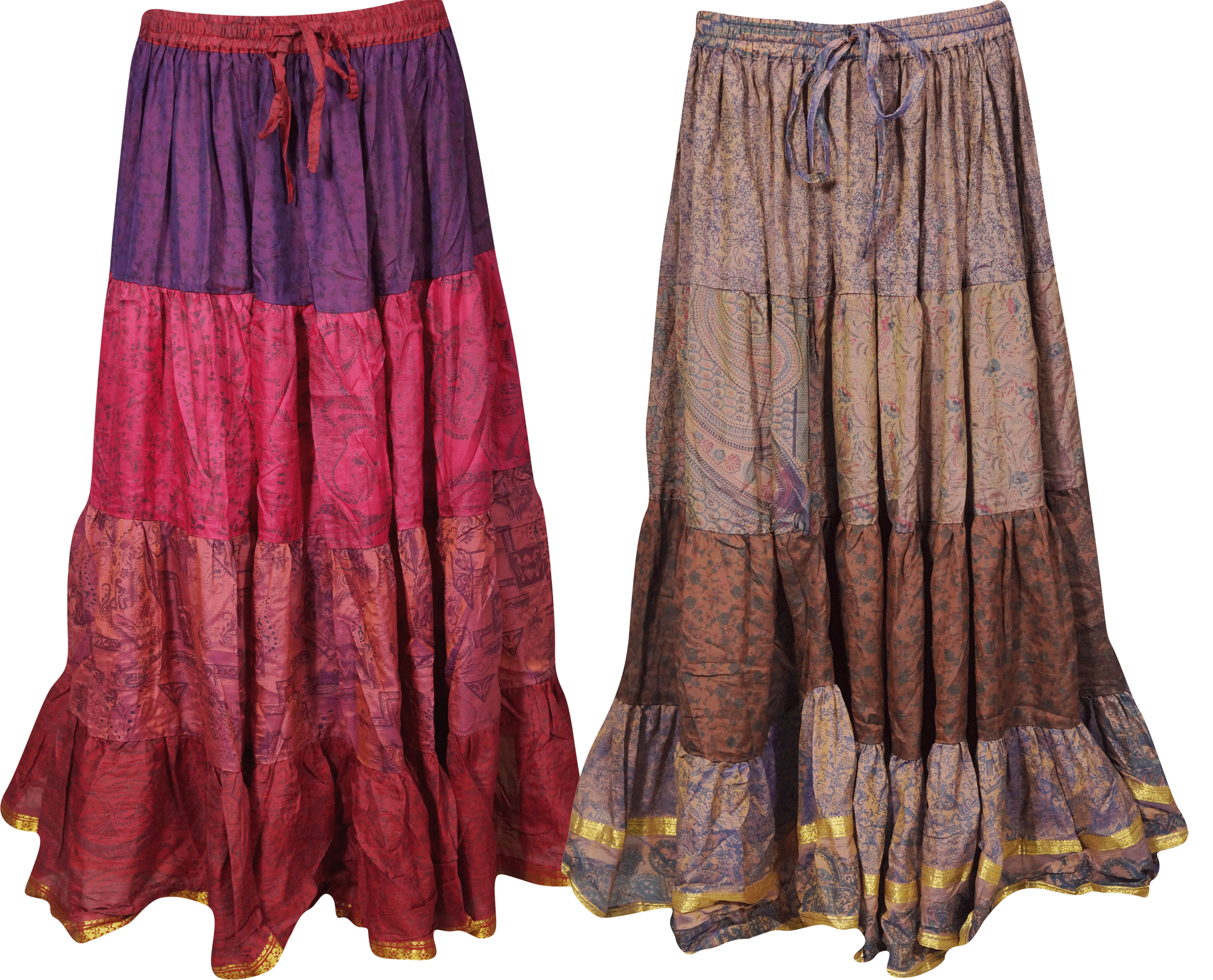Mogul Interior - Mogul Lot Of 2 Pcs Womens Gypsy Skirts Vintage Silk