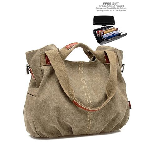 ARM CANDY Handy Natural Canvas Handbag w/ FREE RFID Credit Card