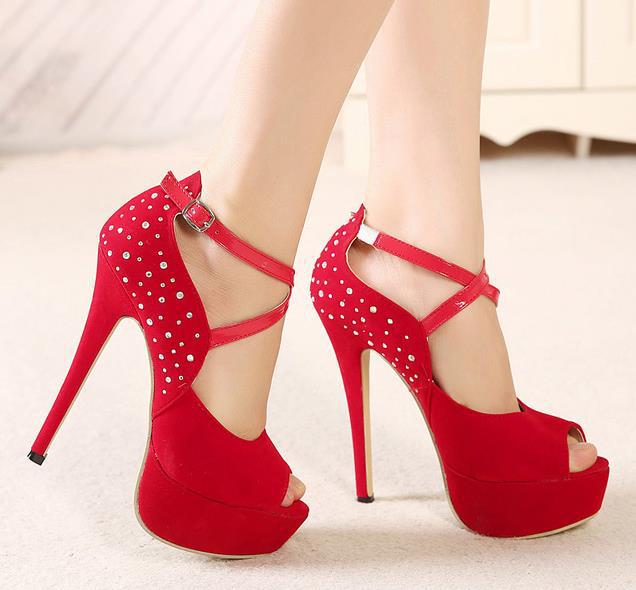 Stylish rhinestones peep toe thin heel women high heel sandals sexy