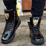 2018 Fashion High Top Casual Shoes For Men PU Leather Lace Up Red