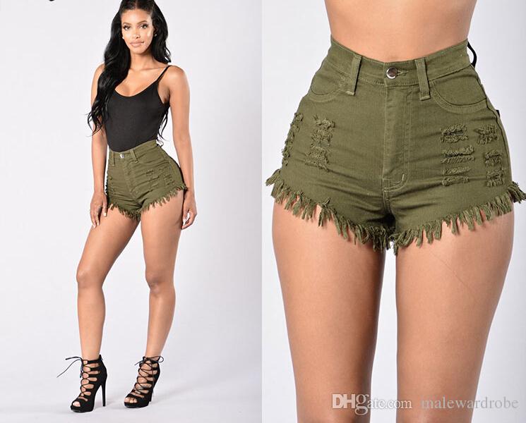 Women Summer Hot Shorts High Waist Jean Shorts Elastic Button Skinny