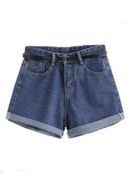 SweatyRocks Women's Retro High Waisted Rolled Denim Jean Shorts with