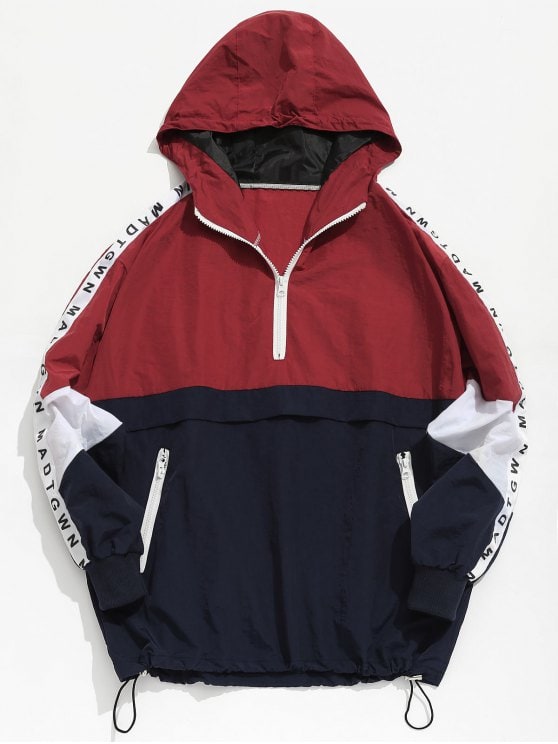 34% OFF] 2019 Color Block Zipper Striped Hoodie Jacket In RED L | ZAFUL