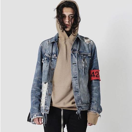 424 Denim Biker Jacket For Men Hip Hop Ripped Distressed Jean