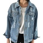 JudyBridal Oversize Denim Jacket Women Ripped Jean Jacket Boyfriend