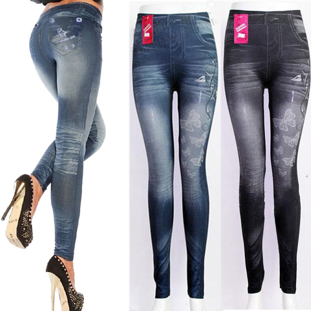 2017 New Spring Sexy Women Fake Denim Leggings Fashion Jeans Skinny