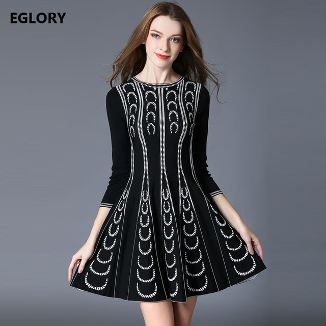 2018 Autumn Winter Dress Sweater Women Vintage Patterns Knitting