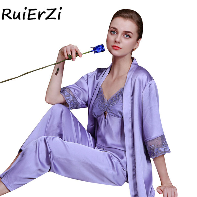 Autumn Women Satin Sleepwear Female Silk Pajama Sets Ladies Pyjamas