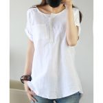 white shirt 2018 summer Short sleeve top women Linen Cotton ladies