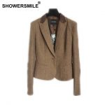 SHOWERSMILE Ladies Blazers British Style Womens Tweed Jacket