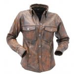 Leather Rider Ladies Vintage Brown Leather Shirt with Gun Pocket